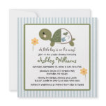Turtle in Diapers Baby Shower Invitations Blue