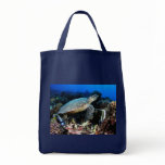 Turtle with fish grocery tote bags