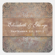 Tuscan Italian Damask Save the Date Square Sticker