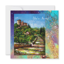 TUSCANY LANDSCAPE, blue green gold sparkles