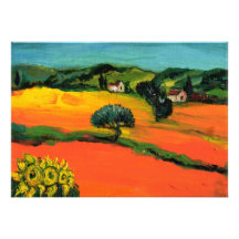 TUSCANY LANDSCAPE , blue green yellow orange Personalised Invite