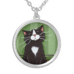 Tuxedo Cat & Big Teddy Bear | Cat Art Pendant necklaces