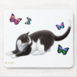 Tuxedo Cat & Butterflies Mousepad