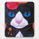 Tuxedo Cat Butterfly Painting - Multi mousepads