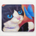 Tuxedo Cat Butterfly Painting - Multi mousepads