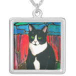 Tuxedo Cat cute kitty unique stained glass style Custom Necklace
