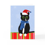 Tuxedo Cat in Candy Stripe Christmas Card