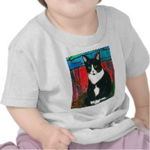 Tuxedo Cat Stained Glass Design Art T-Shirt