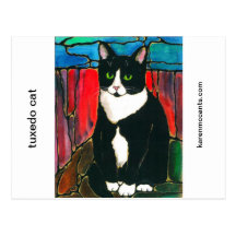 Tuxedo Cat Stained Glass Design Art T-Shirt Post Cards