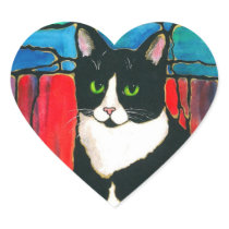 Tuxedo Cat Stained Glass Design Art T-Shirt Heart Stickers