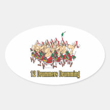 twelve drummers drumming 12th twelfth day oval sticker