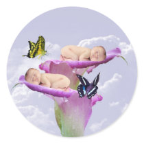 Twice the joy with baby twins round stickers