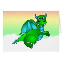 Twilight Flight - Cute Green & Blue Dragon Greeting Cards