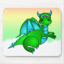 Twilight Flight - Cute Green & Blue Dragon Mouse Pads