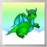Twilight Flight - Cute Green & Blue Dragon Poster
