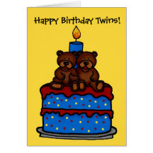 twin boy bears on cake birthday greeting card