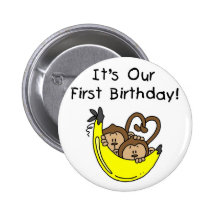 Twin Boys 1st Birthday Monkey Tshirts and Gifts Pins