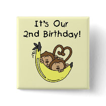 Twin Boys Banana Monkey 2nd Birthday Button