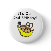 Twin Boys Banana Monkey 2nd Birthday Buttons