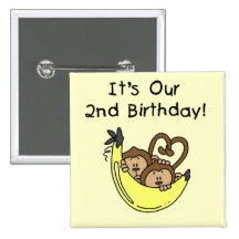 Twin Boys Banana Monkey 2nd Birthday Button