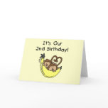 Twin Boys Banana Monkey 2nd Birthday Greeting Cards