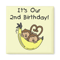 Twin Boys Banana Monkey 2nd Birthday Fridge Magnets