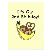 Twin Boys Banana Monkey 2nd Birthday Postcards