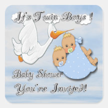 Twin Boys Blonde - Stork Baby Shower envelope seal Stickers