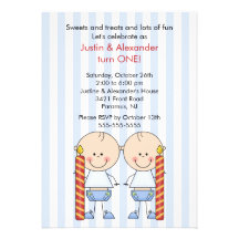 Twin Boys First Birthday Custom Announcements
