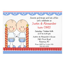 Twin Boys First Birthday Personalized Announcement