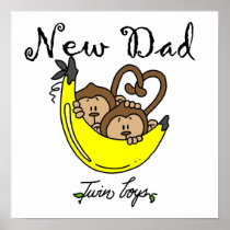 Twin Boys Monkeys New Dad Gifts Poster