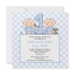Twin Boys Stick Figure Twins Birthday Invitation