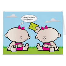 Twin Girl Babies Birth Announcement Birthday Card