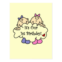 Twin Girls 1st  Birthday Tshirts and Gifts Post Cards
