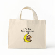 Twin Girls Banana Monkey 1st Birthday Tote Bags