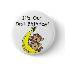 Twin Girls Banana Monkey 1st Birthday Pin