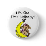 Twin Girls Banana Monkey 1st Birthday buttons