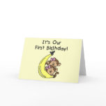 Twin Girls Banana Monkey 1st Birthday cards