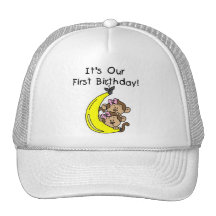 Twin Girls Banana Monkey 1st Birthday Hats