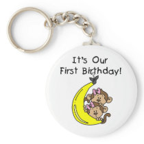 Twin Girls Banana Monkey 1st Birthday Key Chains