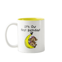 Twin Girls Banana Monkey 1st Birthday Coffee Mugs