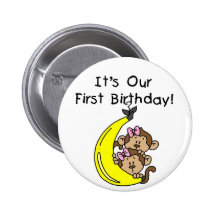 Twin Girls Banana Monkey 1st Birthday Pin