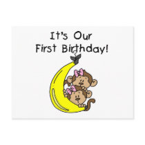 Twin Girls Banana Monkey 1st Birthday Post Cards