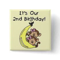 Twin Girls Banana Monkeys 2nd Birthday Pins