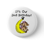 Twin Girls Banana Monkeys 2nd Birthday buttons