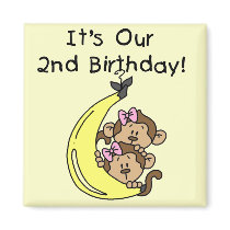 Twin Girls Banana Monkeys 2nd Birthday Fridge Magnets