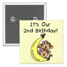 Twin Girls Banana Monkeys 2nd Birthday Pins