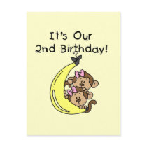 Twin Girls Banana Monkeys 2nd Birthday Post Cards