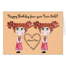 Twin Girls Happy Birthday Customisable Card