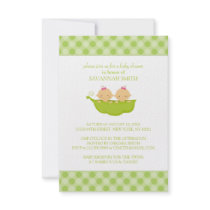 Twin Girls in a Pea Pod Baby Shower Invitations